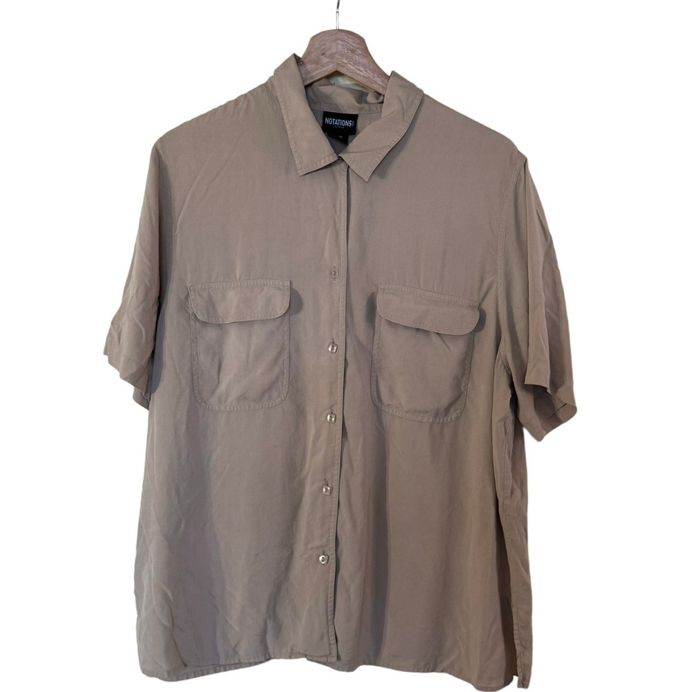 Notations Womens 100% silk button down collared top